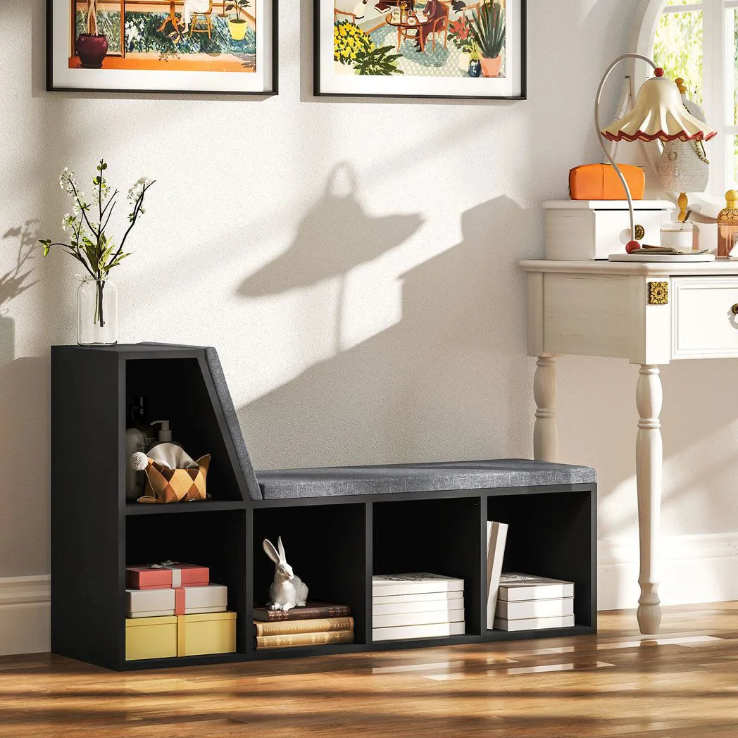 HOMCOM 2 Tier Modern Bookcase with Removable Cushions and 5 Compartments – Living Room Storage Shelf, Black