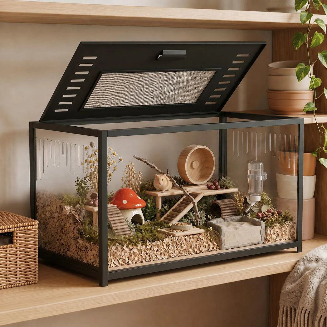 PawHut Chewproof Metal Hamster Cage with Deep Base and Openable Top – Rat Cage for Syrian and Dwarf Hamsters, 80 x 45 cm