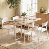 HOMCOM Four-Person Drop Leaf Dining Table with 2 Shelves and Wheels – Space-Saving, Wood-Effect