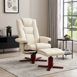 HOMCOM Faux Leather Manual Recliner Armchair and Footstool Set with Rocking Motion – Cream White