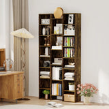 HOMCOM 21-Compartment Tall Bookshelf with 10 Adjustable Shelves and Anti-Tipping Hardware – Brown