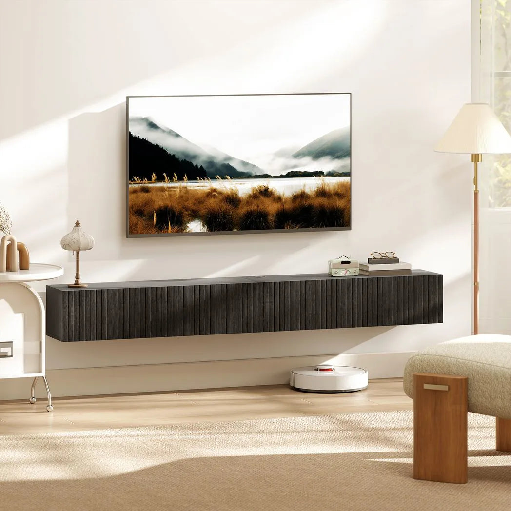 HOMCOM 180cm Floating TV Stand, Wall-Mounted Unit with Cable Hole, Fits up to 72" TV – Black