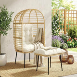 Outsunny Rattan Egg Chair with Footstool and Thick Cushions – Indoor Outdoor Garden Lounge Set, Beige
