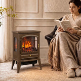 HOMCOM 3-Sided Electric Fireplace Stove, 1000W/2000W Freestanding Heater with 3D Flame Log – Brown