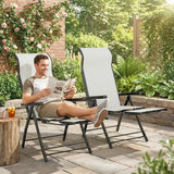 Outsunny Reclining Garden Chairs Set of 2 – 5-Position Folding Sun Loungers with Retractable Footrest, Light Grey