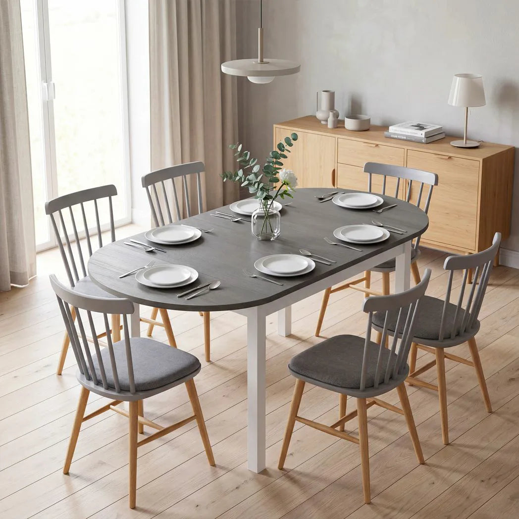 HOMCOM Wooden Drop-Leaf Dining Table for 4–6 People – Folding Pine Wood Table with Anti-Slip Feet, Grey