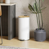 HOMCOM 30L Kitchen Pedal Bin with Removable Bucket and Soft-Close Lid – Fingerprint-Resistant, White and Natural