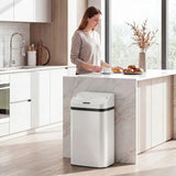 HOMCOM 48L Stainless Steel Sensor Bin with Soft-Close Lid – Hands-Free Kitchen Waste Bin, White