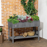 Outsunny Fir Wood Raised Planter with 8 Compartments and Bottom Shelf – Garden Plant Stand, Dark Grey