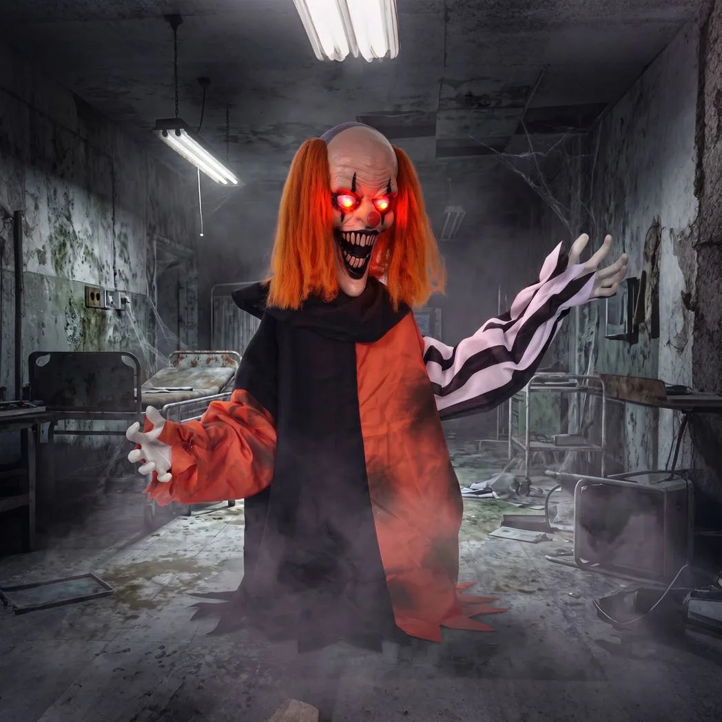 HOMCOM Animated Halloween Face Changing Clown, 85 cm Animatronic Joker with Cackling Sound and Glowing Red Eyes