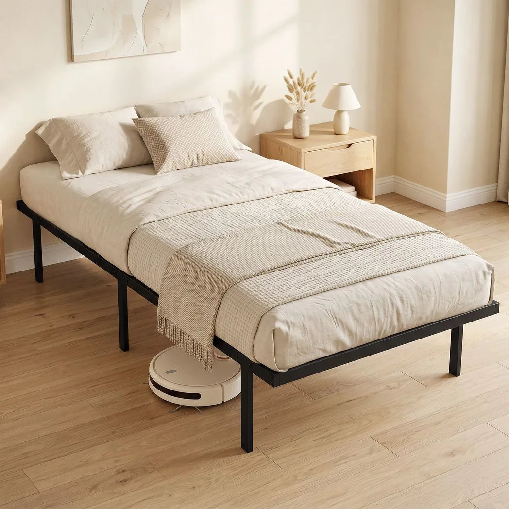HOMCOM 3ft Single Bed Frame with Underbed Storage Space – Black Metal Platform Bed with Steel Slat Support