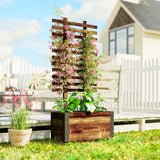 Outsunny Mobile Raised Garden Bed with Trellis and Wheels – Solid Wood Planter with Metal Corners, Brown