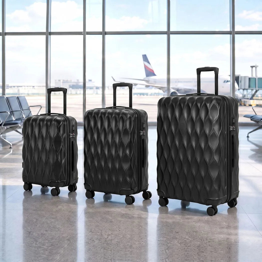 HOMCOM 3-Piece Hard Shell Suitcase Set with TSA Lock & Spinner Wheels – 20/24/28 Inch Carry On & Checked Luggage, Black