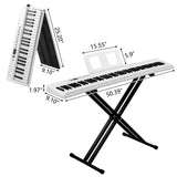 88 Key Folding Digital Piano with Semi-Weighted Keys, Bluetooth MIDI & Stand – Portable Keyboard, White