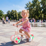 AIYAPLAY Baby Balance Bike for 1–2 Years with Four Light-up EVA Wheels and Adjustable Seat – Toddler Ride-On, Pink