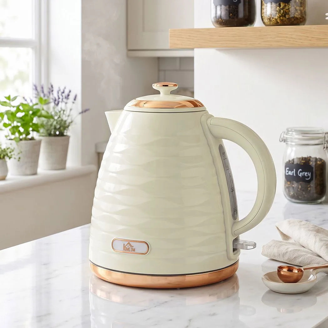 HOMCOM 3kW Rapid Boil Honeycomb Kettle, 1.7L with Boil-Dry Protection – Cream White