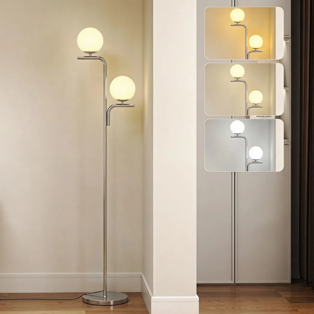 HOMCOM Dual-Head LED Floor Lamp – Silver