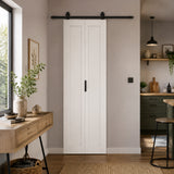 HOMCOM 70 cm Modern Sliding Door Set with Steel Rail, Two-Panel Design & Pulleys – White