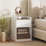 HOMCOM Slim Bedside Table with Drawer, Open Shelf and Cable Holes – Compact Nightstand, White and Oak