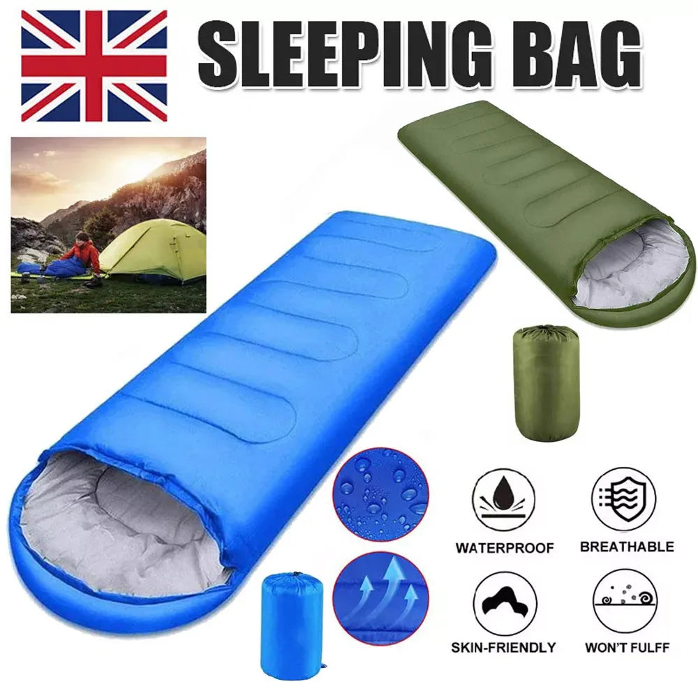 3-4 Season Single Sleeping Bag with Hood & Carry Bag – Rectangular Envelope Zip-Up Camping Bag for Adults & Kids