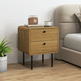 HOMCOM Bedside Table with 2 Drawers and Steel Legs – Rounded Nightstand for Bedroom and Living Room, Oak