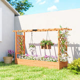 Outsunny Wooden Raised Planter with Trellis, Hanging Roof and 8 Drainage Holes – Fir Wood Garden Bed