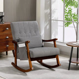 HOMCOM Rocking Accent Chair with Rubberwood Frame, Side Pocket & Pillow – 35° Rocking Armchair, Grey