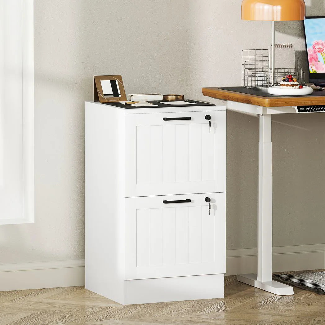 HOMCOM 2 Drawer Filing Cabinet with Lock and Adjustable Hanging Bars for A4 Files – Home Office Storage, White