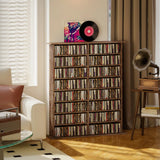 HOMCOM 16-Compartment Media Shelf for 720 CDs with 12 Adjustable Shelves – Anti-Tipping Straps, Rustic Brown