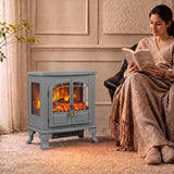 HOMCOM Freestanding Electric Fireplace Stove with LED Flame, 1000W/2000W Heater and Double Doors, Grey