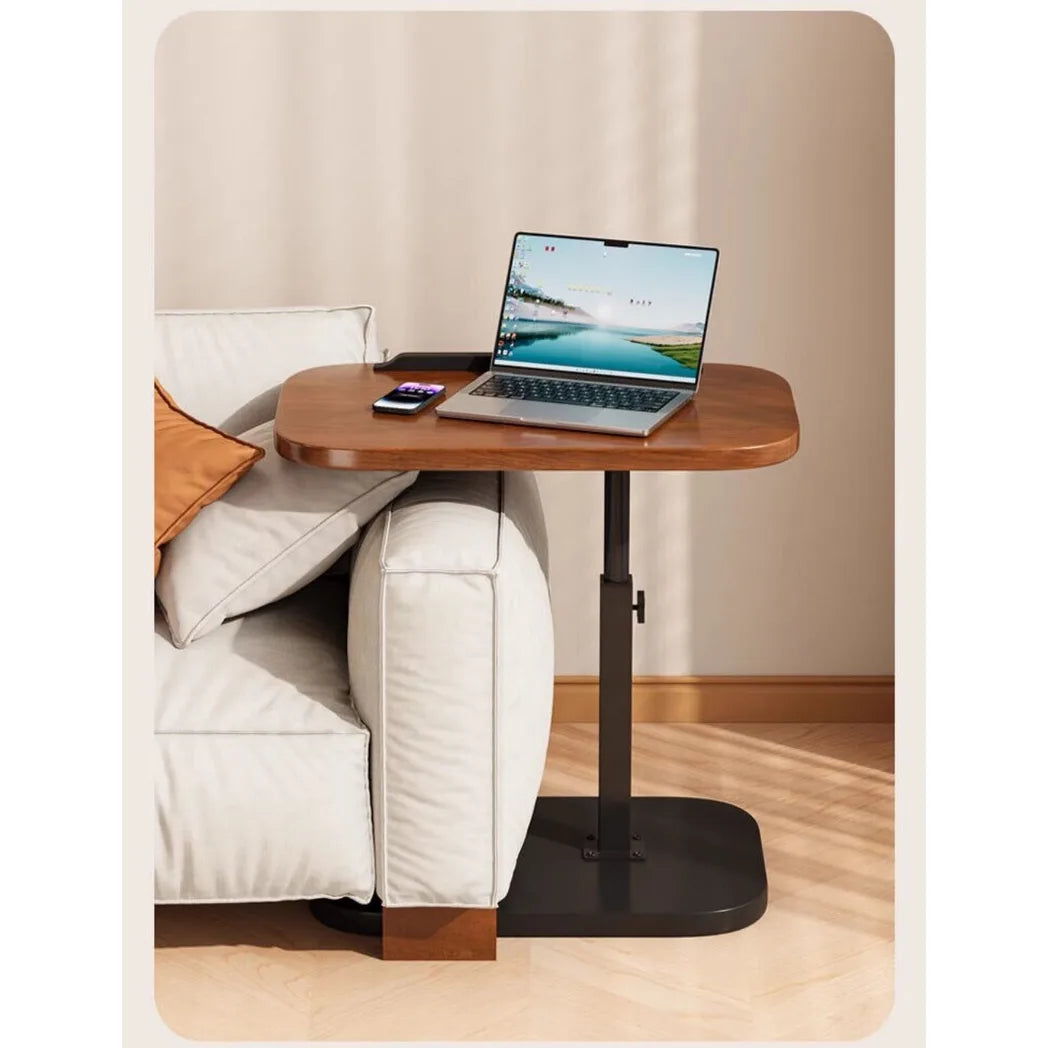 C-Shaped Adjustable Sofa Side Table with Tilting Top – Height 45–80cm Laptop Table, Walnut