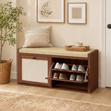 HOMCOM Rattan Shoe Bench with Padded Cushion and 2 Storage Cabinets – Brown, 108 cm