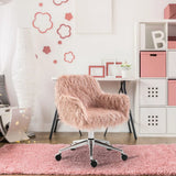 Vinsetto Faux Fur Swivel Desk Chair with Armrests, Adjustable Height – Makeup Chair for Bedroom, Pink