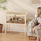 PawHut Wooden Hamster Cage with Openable Top, Seesaws and Water Bottle – Gerbil Habitat, 110 x 52 x 101 cm