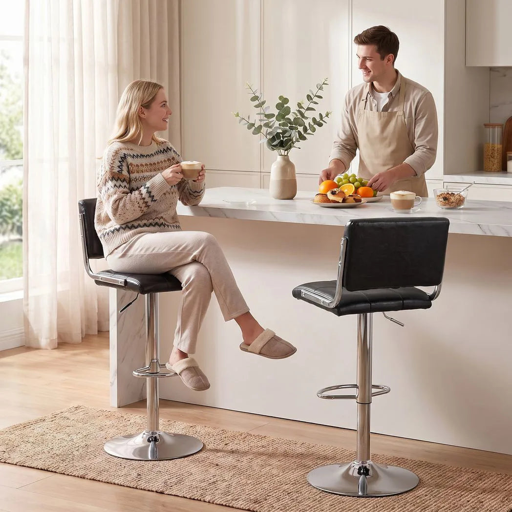 HOMCOM Set of 2 Swivel Bar Stools, Adjustable Height PU Leather – Kitchen Breakfast Bar Seating, Black