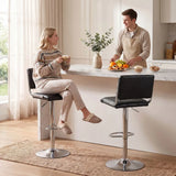 HOMCOM Set of 2 Swivel Bar Stools, Adjustable Height PU Leather – Kitchen Breakfast Bar Seating, Black