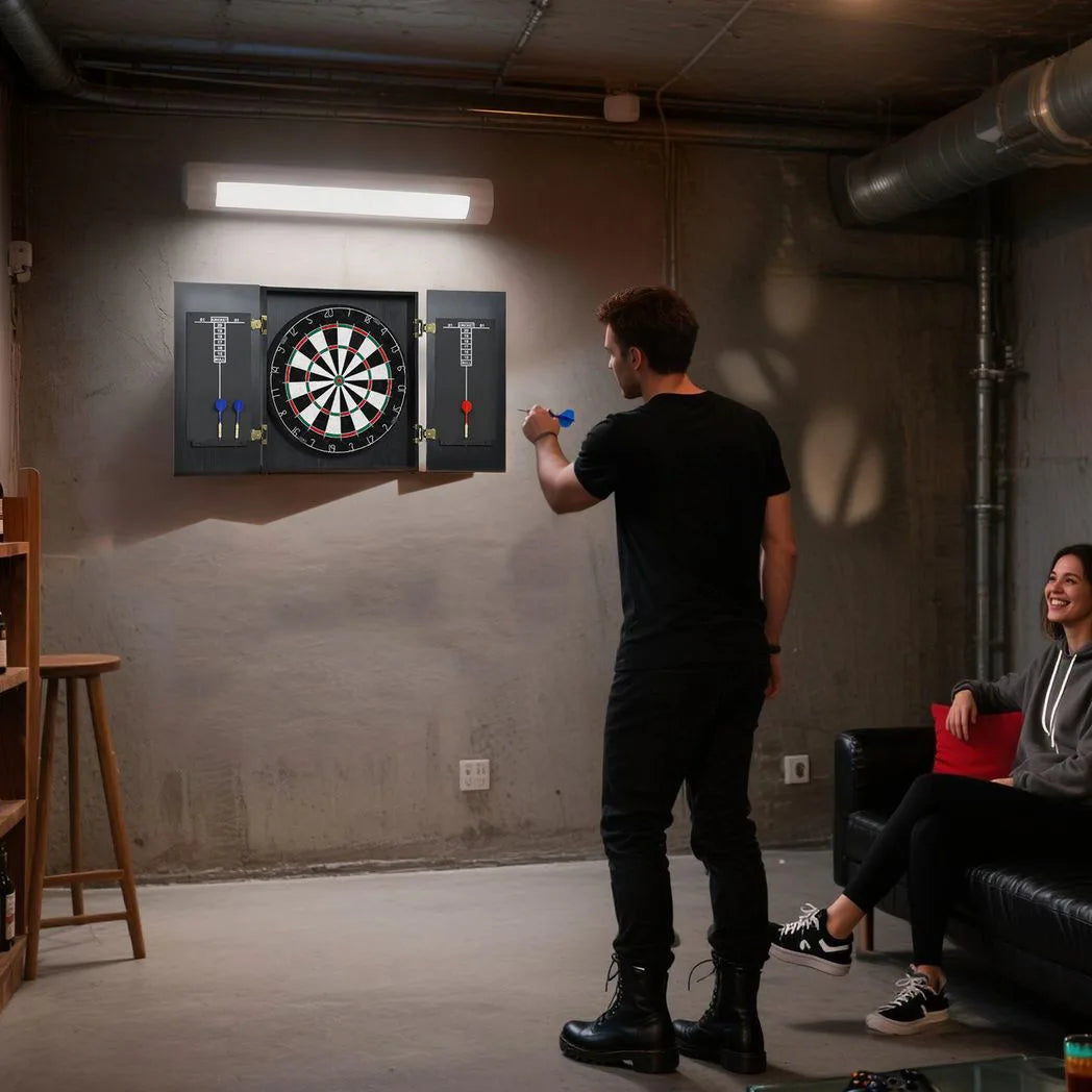 SPORTNOW Bristle Dartboard with Wooden Cabinet, 6 Steel Tip Darts & Two Scoreboards – Games Room Darts Set, Black