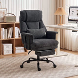 HOMCOM Heavy Duty Office Chair with Lumbar Support, Spring Cushion and Footrest, 180kg – Reclining Linen Desk Chair, Black