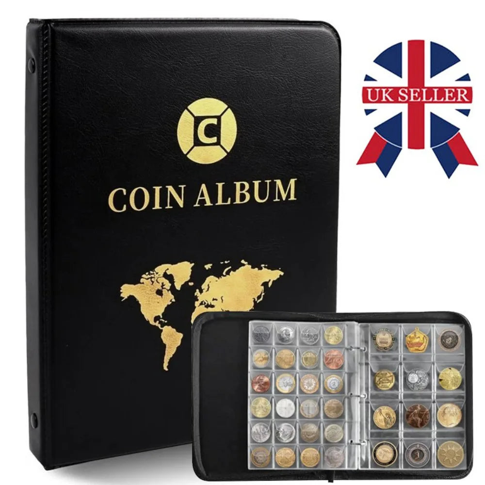 420-Pocket Coin Album with 20 Pages and PU Leather Cover – Collecting Folder for Coins and Stamps, Black