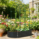 Outsunny Galvanised Metal Raised Garden Bed with Arched Trellis – 5 x 3 x 6ft, 425L, Open Bottom, Dark Grey