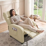 HOMCOM Massage Recliner Armchair with Push Back Reclining, Leg Rest & Side Pocket – Faux Leather, Cream