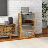 HOMCOM 4-Tier Hi-Fi Stand with Push-to-Open Glass Doors and Adjustable Shelves – Record Player Cabinet, Rustic Brown