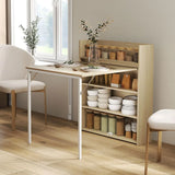 HOMCOM Folding Kitchen Table with Drop-Leaf and 3 Shelves – Space-Saving Dining Table, Oak Effect
