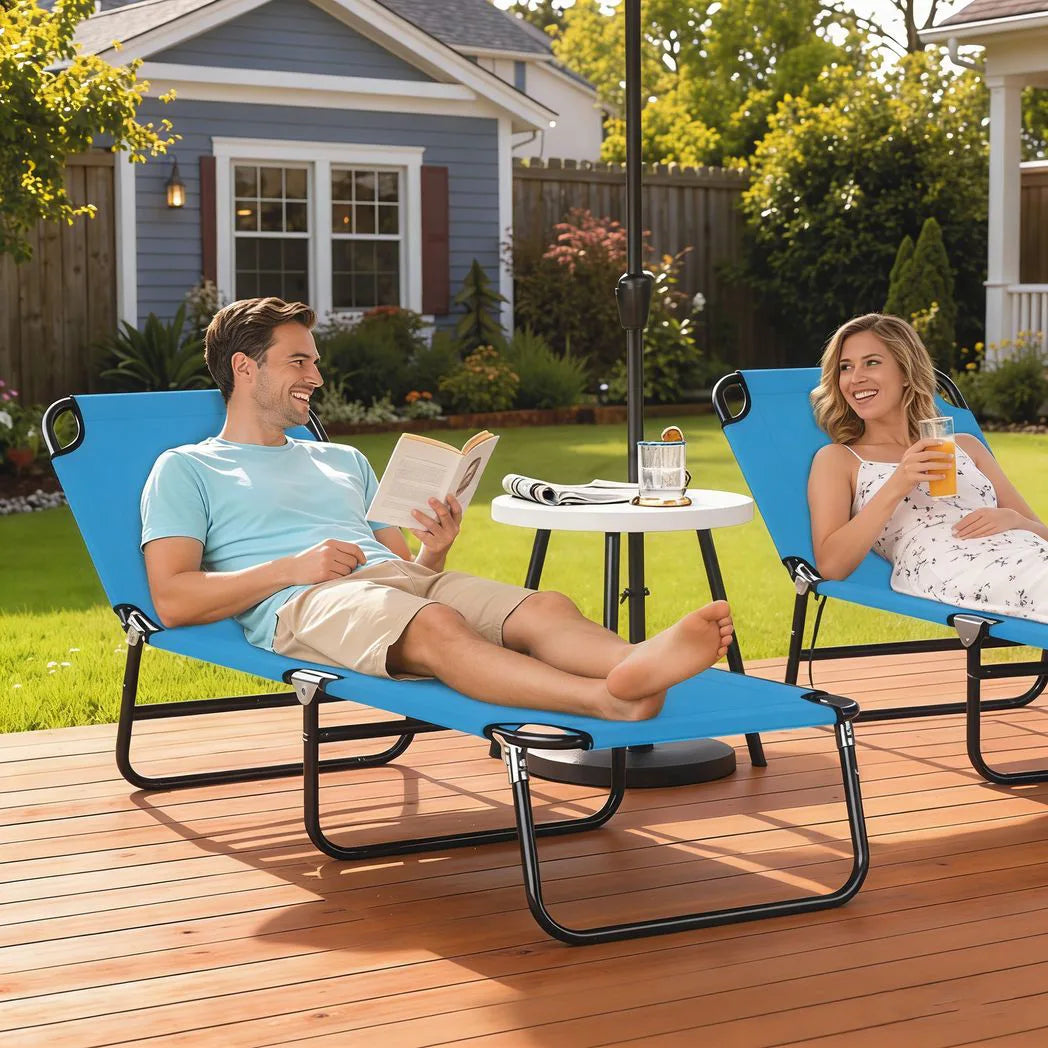 Outsunny Folding Garden Sun Lounger with Five-Position Backrest, Breathable Fabric Seat & Metal Frame, Sky Blue