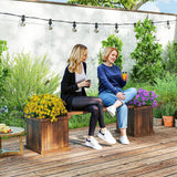 Outsunny Wooden Planter & Bench Combination with Raised Beds, Carbonised Finish – Patio Seating, 176cm