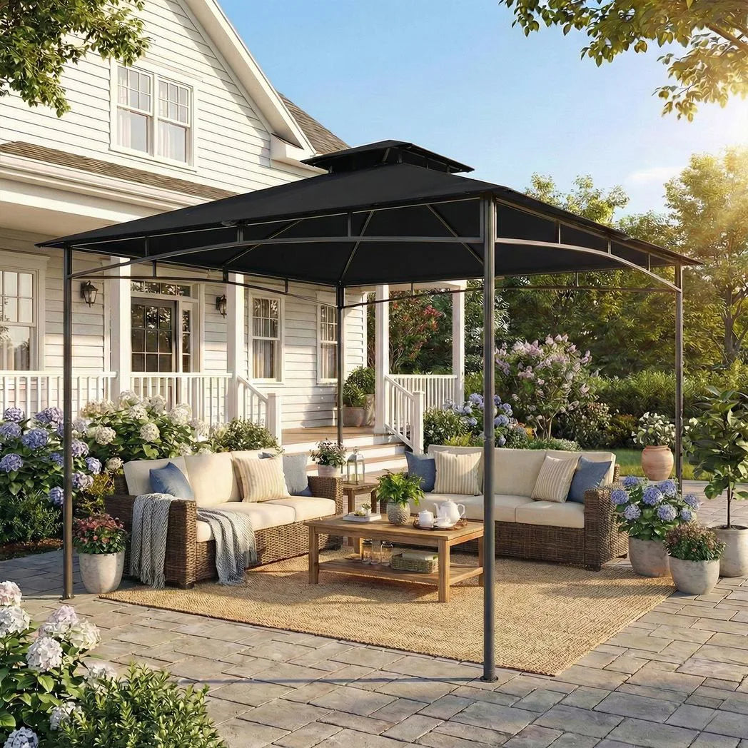 Outsunny 3 x 3 m Garden Gazebo with 2-Tier Roof, Waterproof UPF50 Fabric and Metal Frame – Patio Canopy, Black