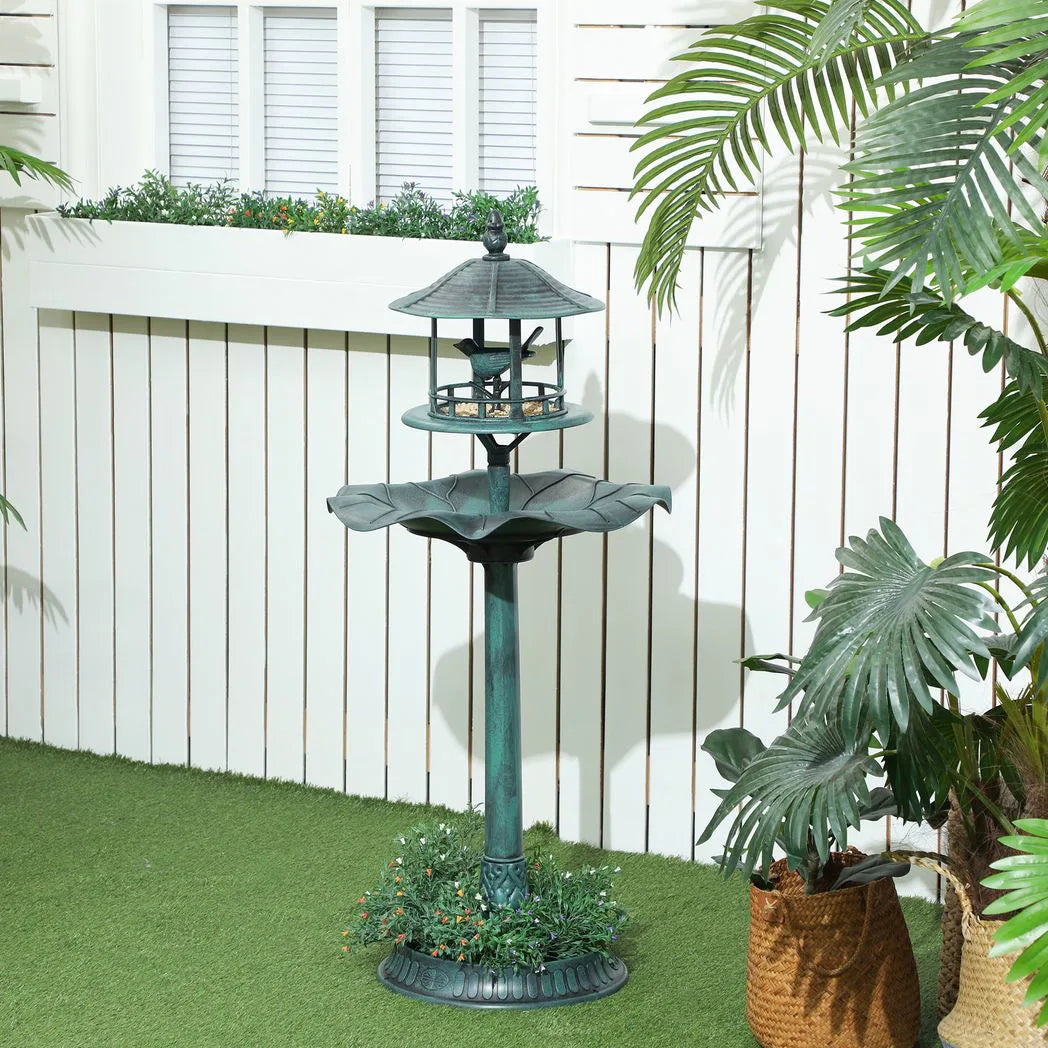 Outsunny 3-in-1 Garden Bird Bath, Freestanding Birdbath with Large Water Basin, Underneath Flower Planter