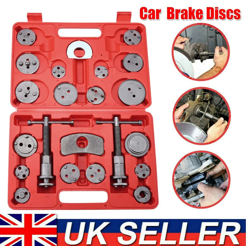 23 Piece Disc Brake Caliper Piston Rewind Tool Kit with Left & Right Spindles – Universal Car Brake Wind Back Set