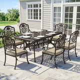 Outsunny 7-Piece Cast Aluminium Garden Dining Set for 6 with Cushions & Parasol Hole – Bronze Tone