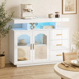 HOMCOM High Gloss Sideboard with RGB LED Lights, Power Outlets, 3 Drawers and Acrylic Doors, White
